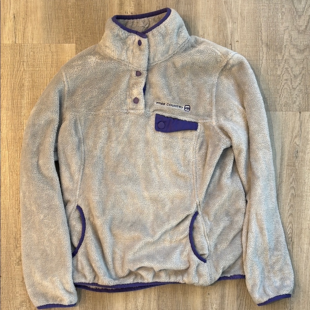 Free Country Gray and Purple Fleece Pullover